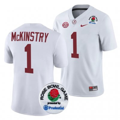 Men's Alabama Crimson Tide #1 Kool-Aid McKinstry 2024 Rose Bowl White NCAA Playoff College Football Jersey 2403EURP5